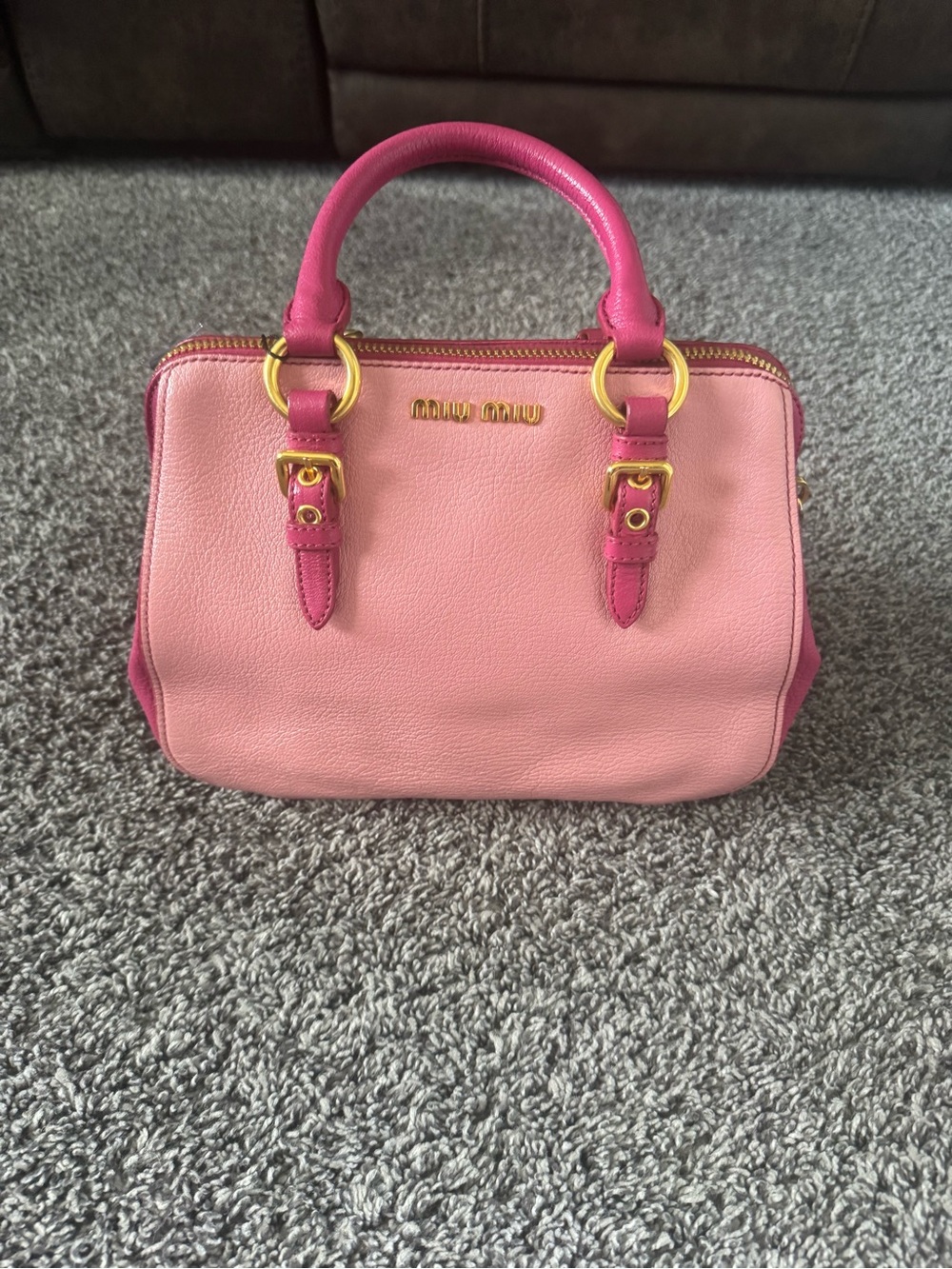 Miu Miu Two-Tone Pink Leather Satchel with Gold Hardware
